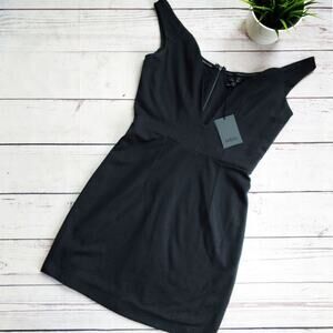 NBD Off Sides Deep V-neck Revolve Plunge Black Dress LBD size M NWT